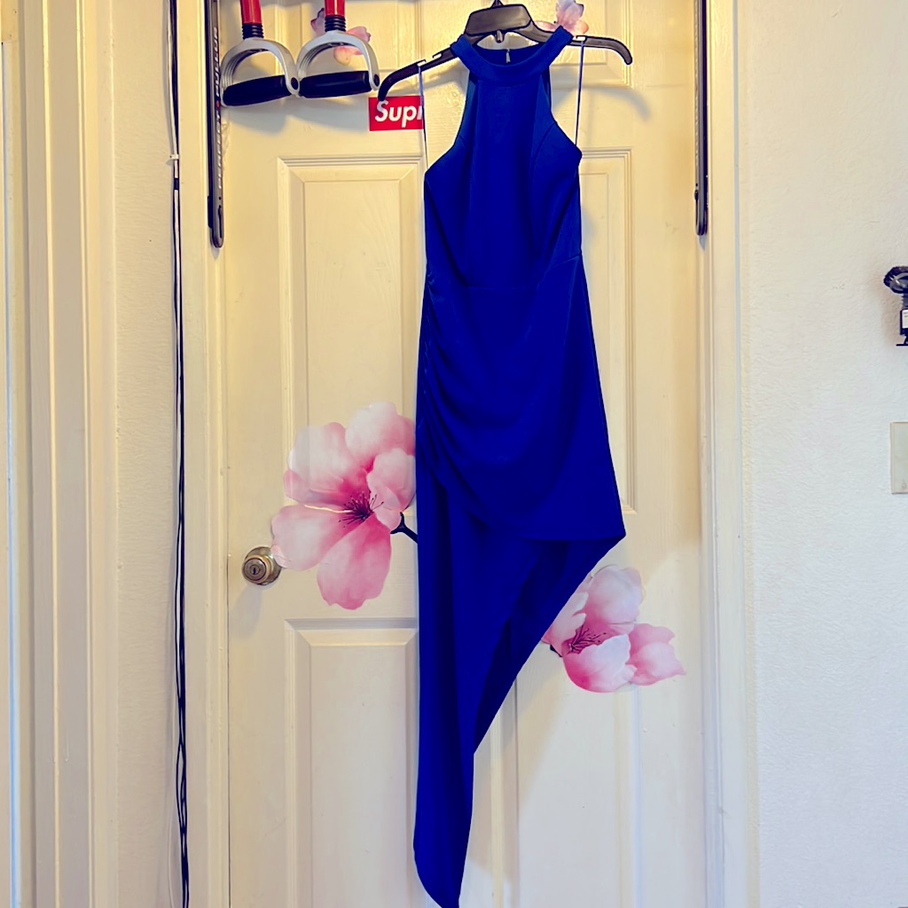 Windsor Royal Blue Halter Asymmetric Dress Size S